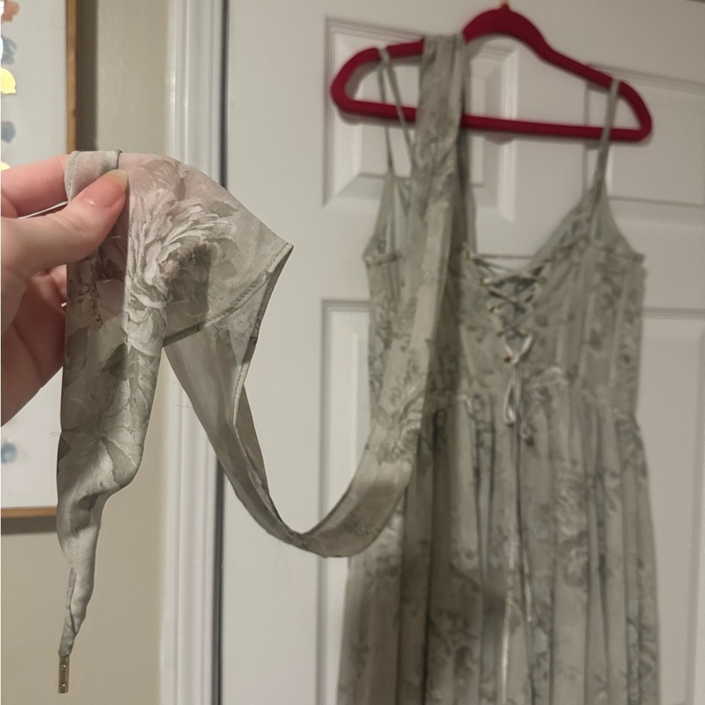 V. Chapman Carmen Sage Green Floral High Low Dress - Picture 4 of 5